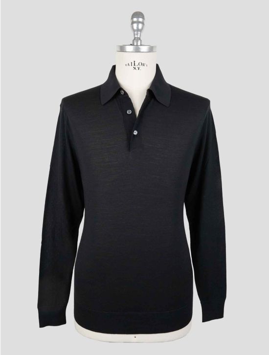 Kiton Black Wool 14 Micron Sweater Polo 1