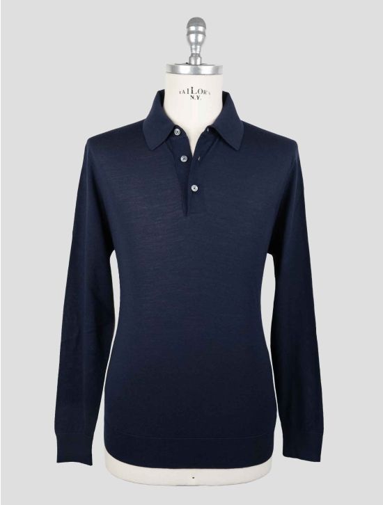 Kiton Blue Wool 14 Micron Sweater Polo 1