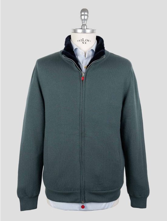 Kiton Green Cashmere Sheepskin Fur Coat 1