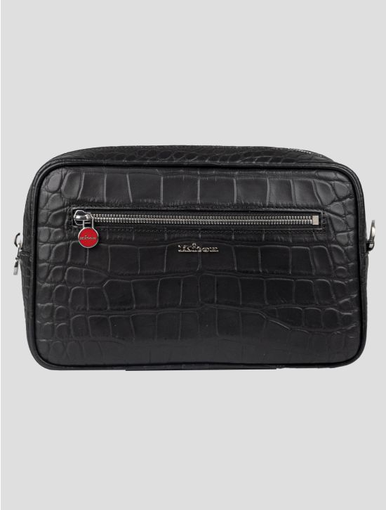 Kiton Black Leather Crocodile Pochette 1
