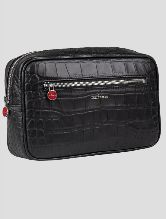 Kiton Black Leather Crocodile Pochette 2