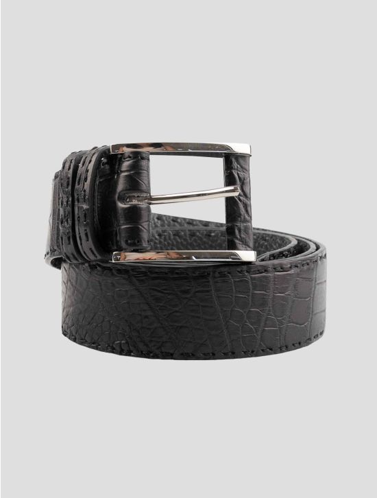 Kiton Black Leather Crocodile Belt 1