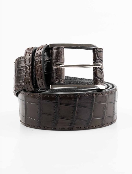 Kiton Brown Leather Crocodile Belt 1