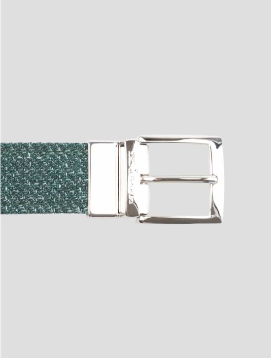 Kiton Green Brown Leather Cashmere Virgin Wool Silk Linen Belt 2