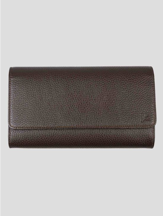 Isaia Brown Leather Pochette 1