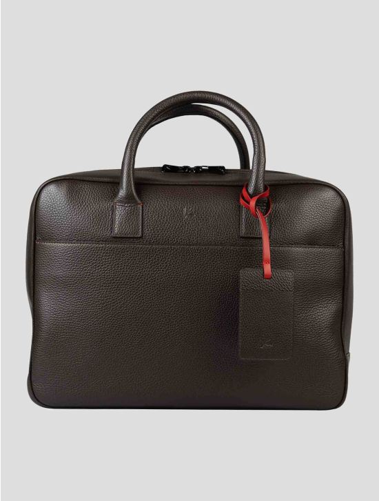 Isaia Brown Leather Briefcase - Italian Handmade Business Bag 1