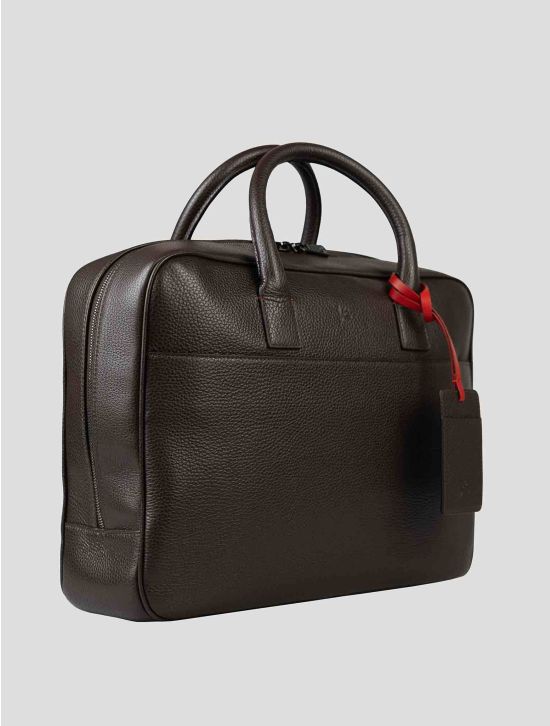 Isaia Brown Leather Briefcase - Italian Handmade Business Bag 2