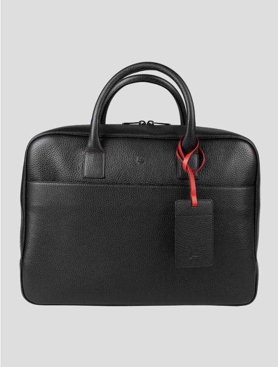 Isaia Black Leather Briefcase - Italian Handmade Business Bag 1
