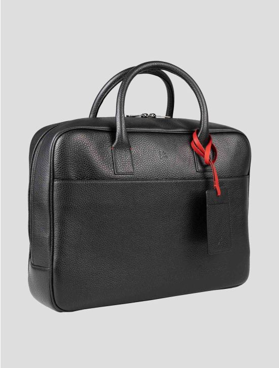 Isaia Black Leather Briefcase - Italian Handmade Business Bag 2