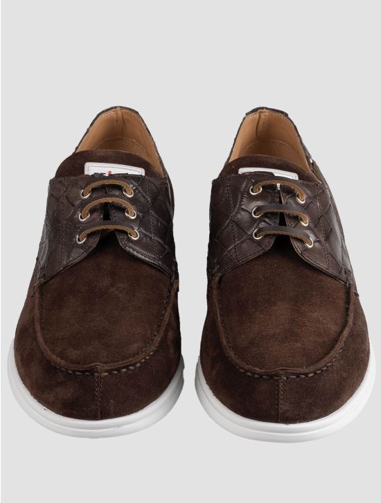 Kiton Brown Leather Crocodile Leather Suede Loafers KSY3 2
