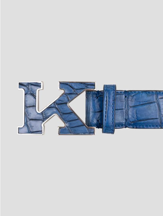 Kiton Blue Leather Crocodile Belt 2