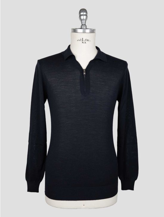 Marco Pescarolo Dark Blue Virgin Wool Sweater Polo 1
