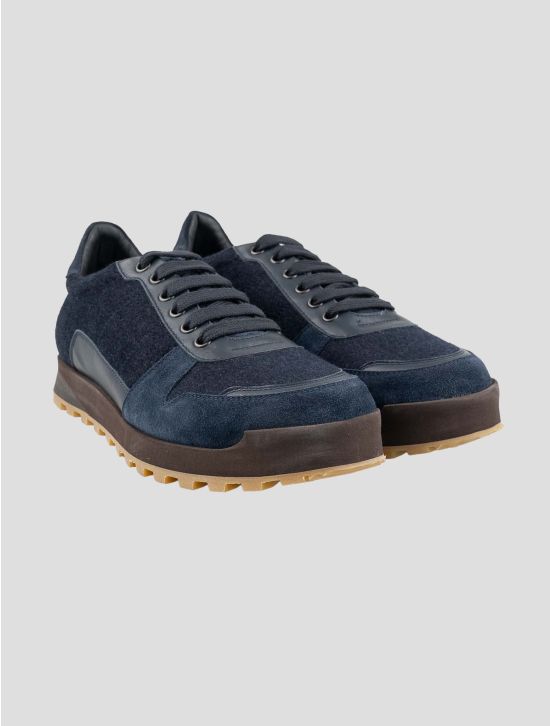 Isaia Blue Cashmere Leather Sneakers 1