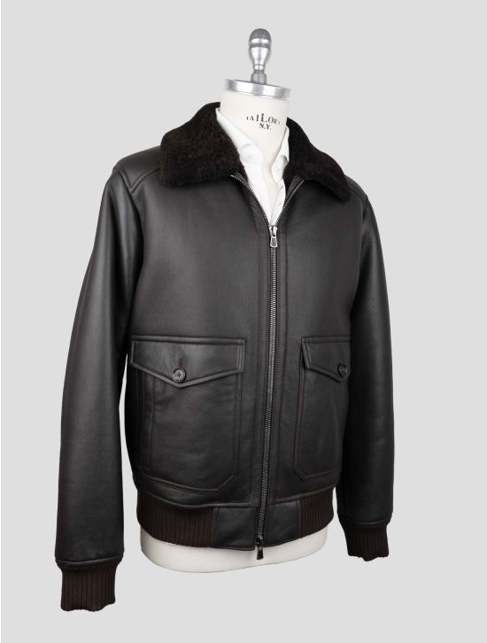 Isaia Brown Leather Shearling Coat 2