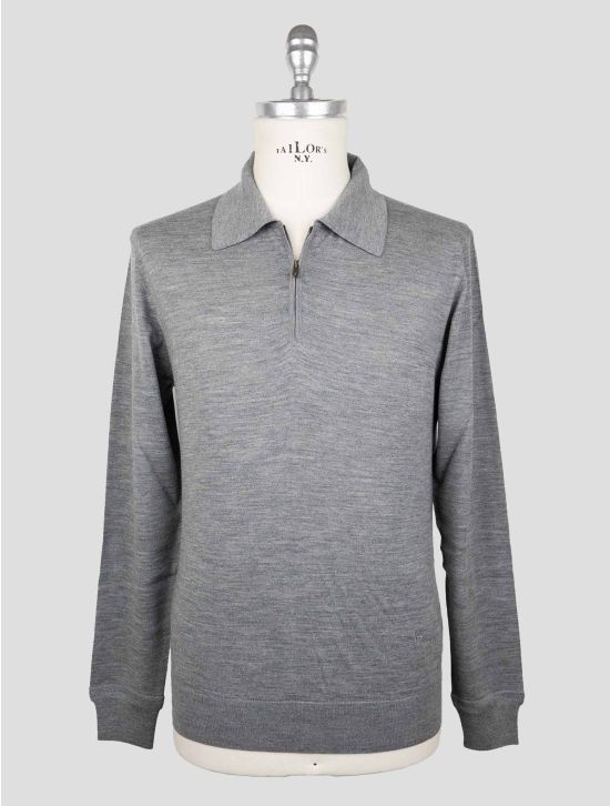 Isaia Gray Wool Sweater Polo Half Zip 1