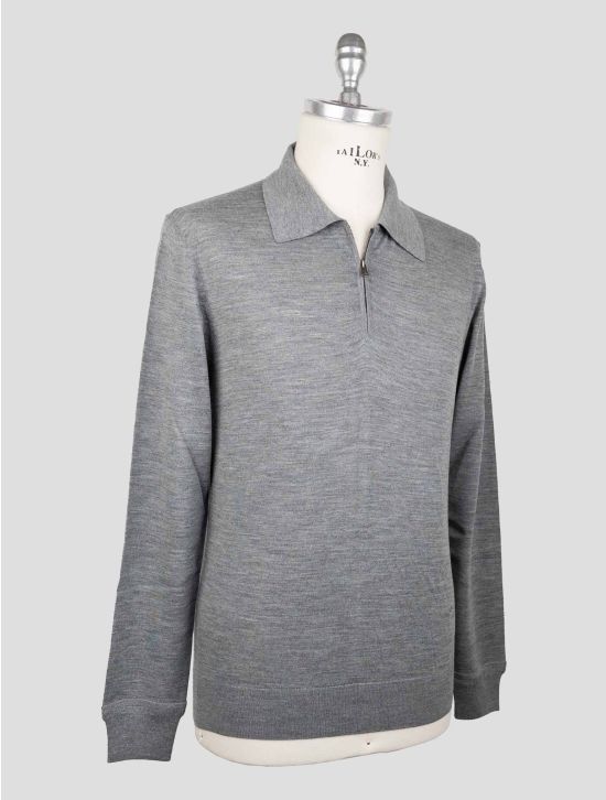 Isaia Gray Wool Sweater Polo Half Zip 2