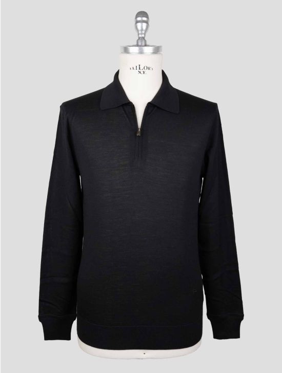 Isaia Black Wool Sweater Polo Half Zip 1