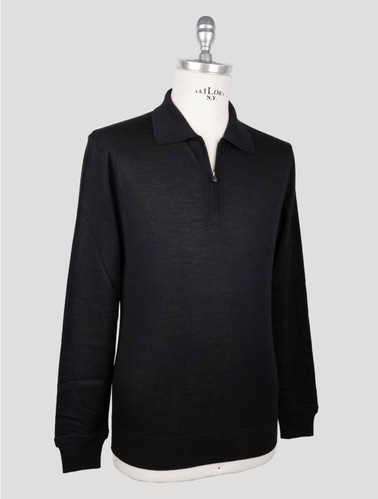 Isaia Black Wool Sweater Polo Half Zip 2