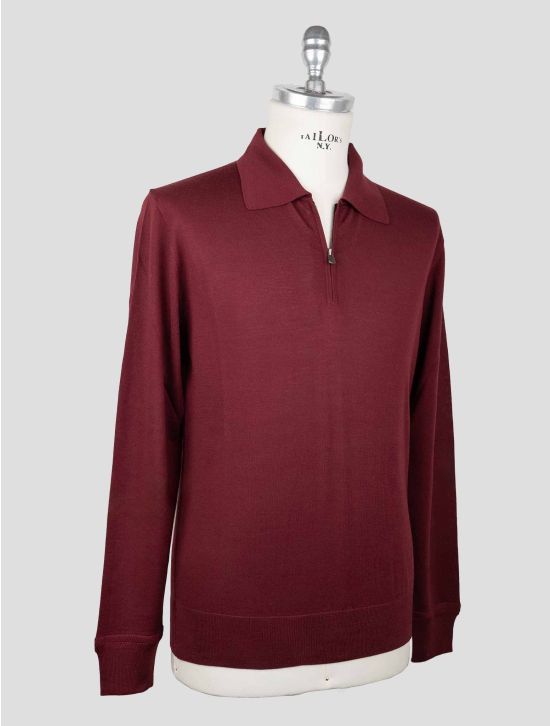 Isaia Burgundy Wool Sweater Polo Half Zip 2