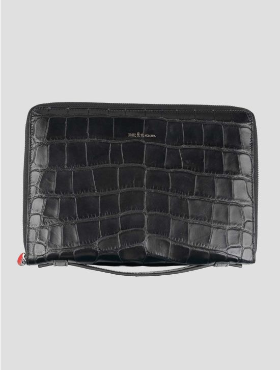 Kiton Black Leather Crocodile Docuent Holder 1