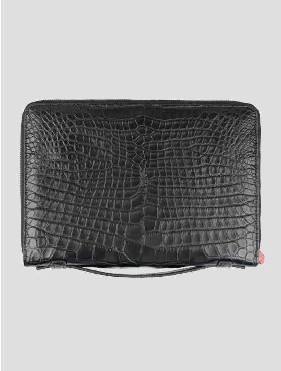 Kiton Black Leather Crocodile Docuent Holder 2