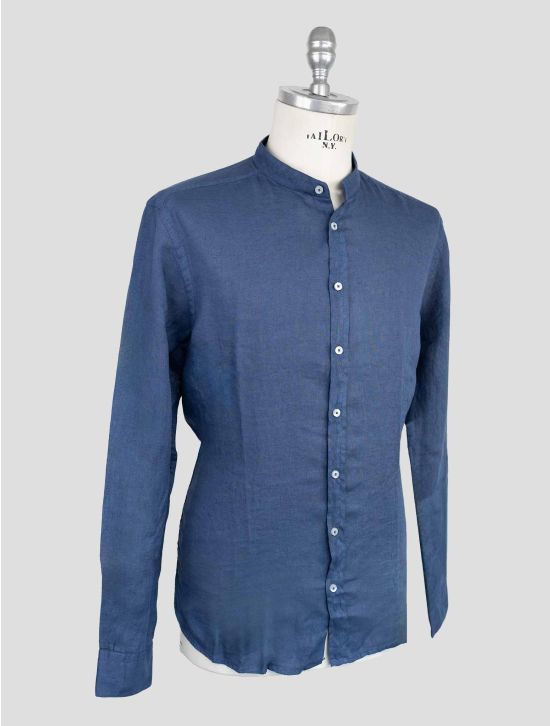 Gran Sasso Blue Linen Korean Shirt 2
