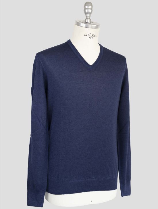 Gran Sasso Blue Virgin Wool Sweater V-Neck 2