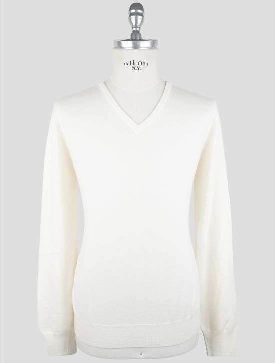 Gran Sasso White Virgin Wool Sweater V-Neck 1