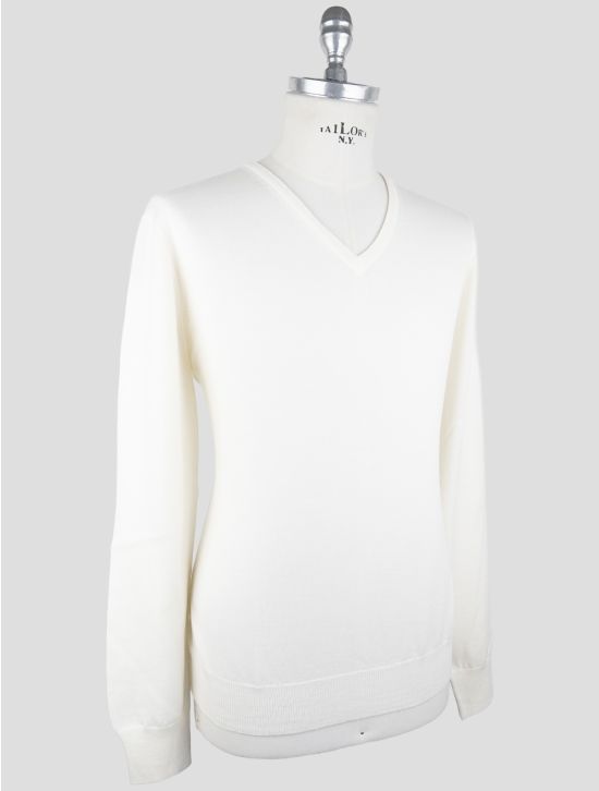 Gran Sasso White Virgin Wool Sweater V-Neck 2