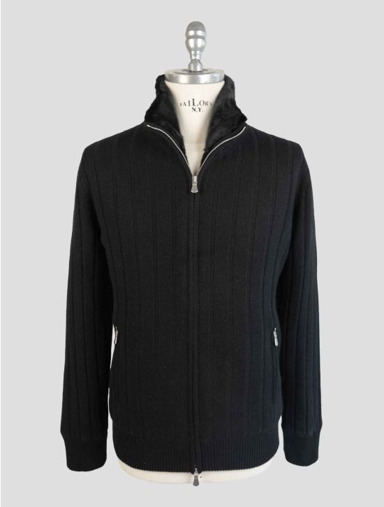 Barba Napoli Black Cashmere With Fur Coat 1