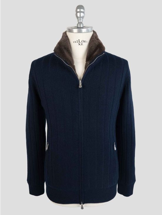 Barba Napoli Blue Cashmere With Fur Coat 1