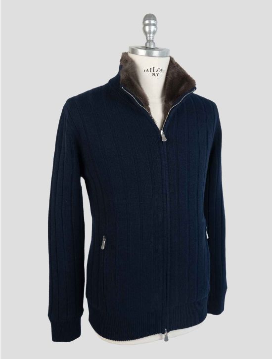 Barba Napoli Blue Cashmere With Fur Coat 2