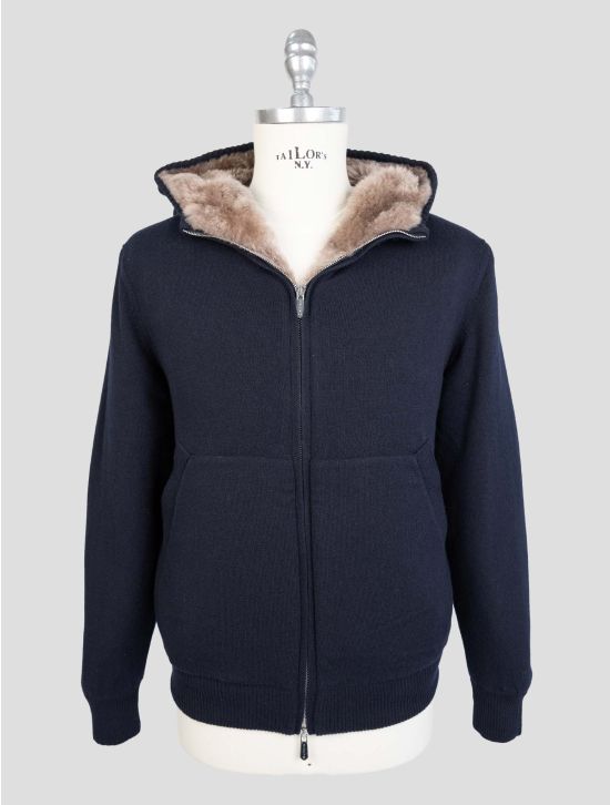 Svevo Blue Cashmere Fur Cashmere Sweater Coat 1