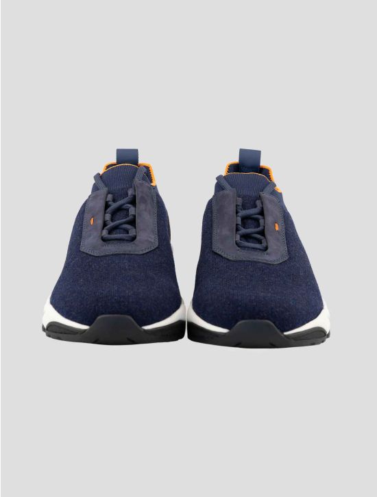 Santoni Brown Blue Cotton Ea Leather Nabuck Leather Sneakers 2
