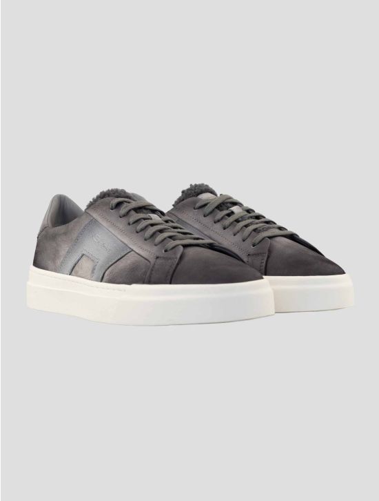 Santoni Gray Leather Suede Sneakers 1