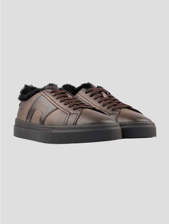 Santoni Brown Leather Sheep Sneakers 1