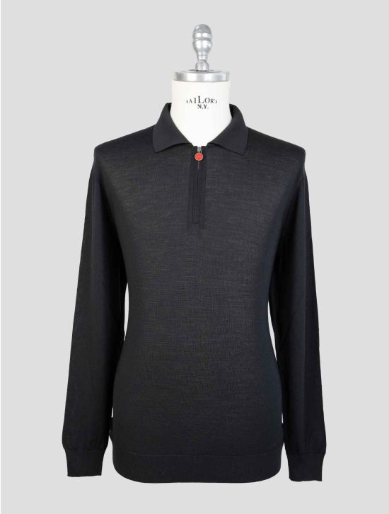 Kiton Black Wool 14 Micron Sweater Hal Zip 1