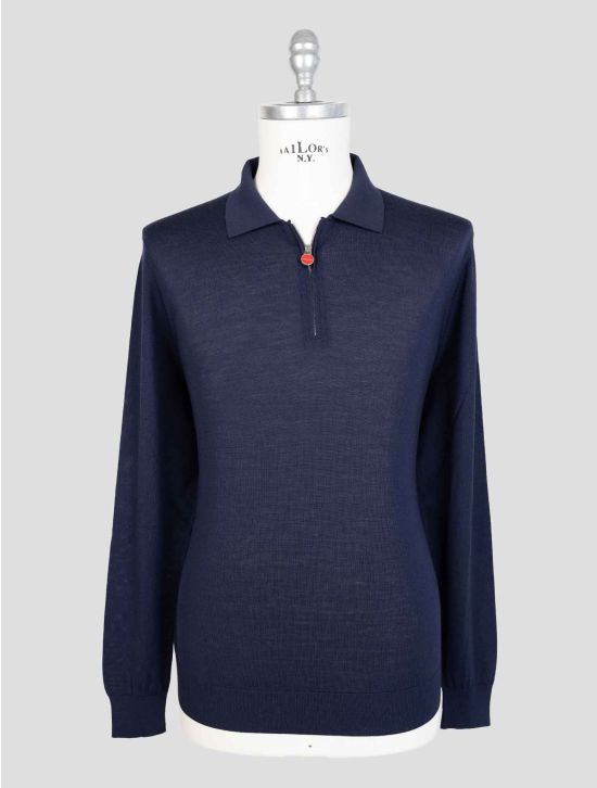 Kiton Dark Blue Wool 14 Micron Sweater Hal Zip 1