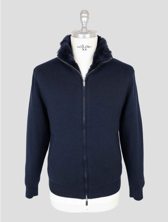 Svevo Blue Cashmere Fur Cashmere Sweater Coat 1