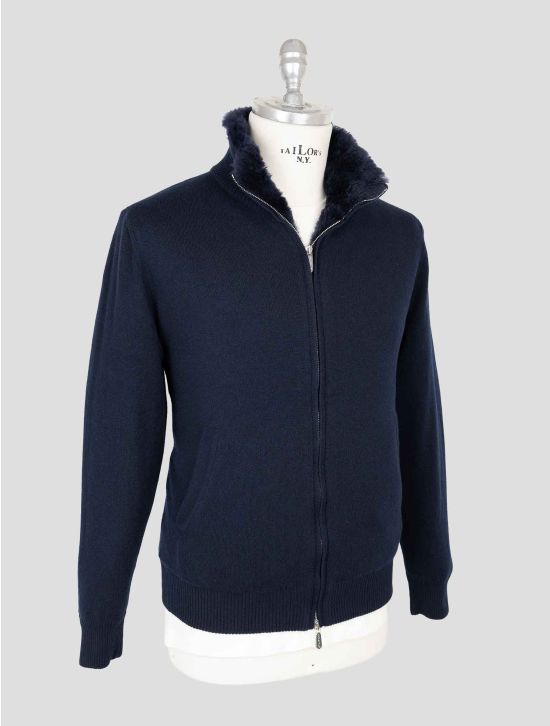 Svevo Blue Cashmere Fur Cashmere Sweater Coat 2
