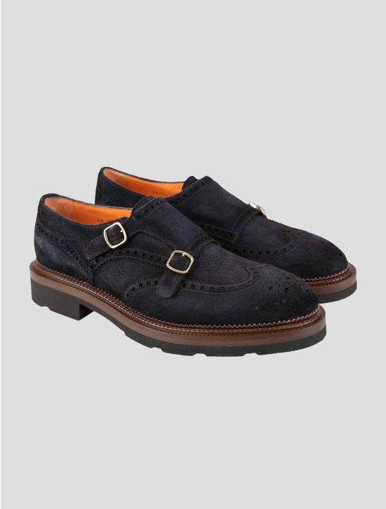 Santoni  Blue Leather Suede Dress Shoes 1