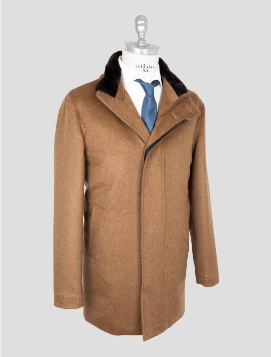 Cesare Attolini Brown Cashmere Weasel Fur Collar Overcoat 2