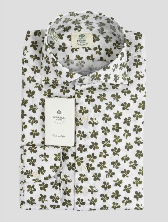 Luigi Borrelli White Green Linen  Cotton Shirt 1