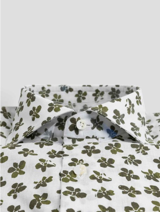 Luigi Borrelli White Green Linen  Cotton Shirt 2