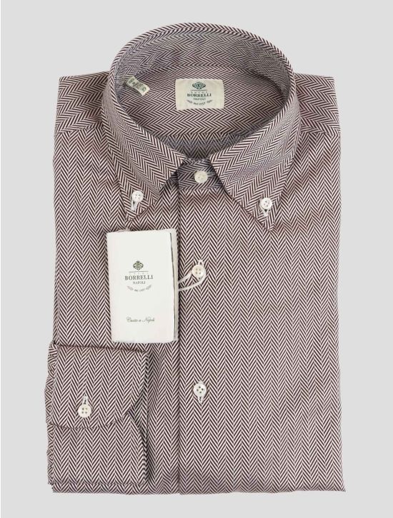 Luigi Borrelli Burgundy White Cotton Shirt 1