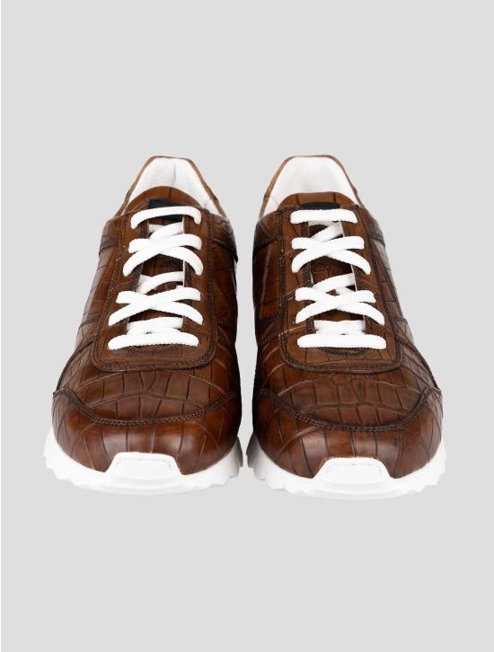 Kiton Brown Leather Crocodile Sneakers 2