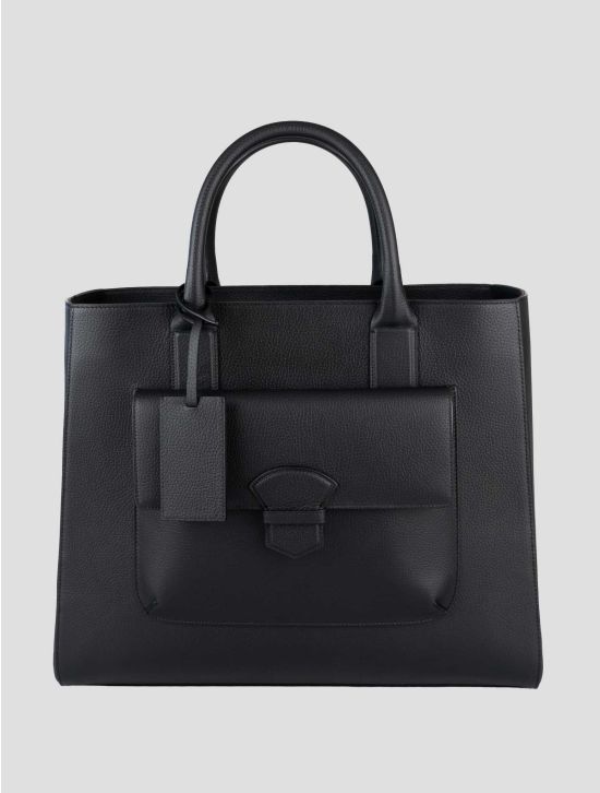 Isaia Black Leather Tote Bag 1