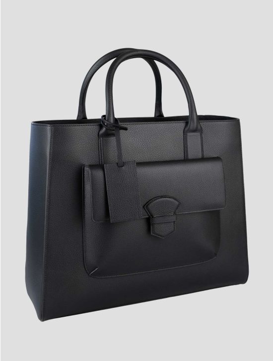 Isaia Black Leather Tote Bag 2