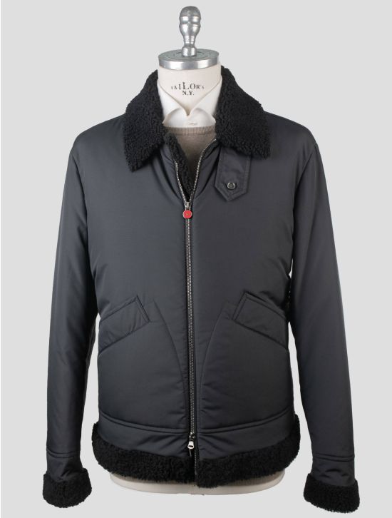 Kiton Black Pa Virgin Wool Silk Sheepskin Fur Coat 1