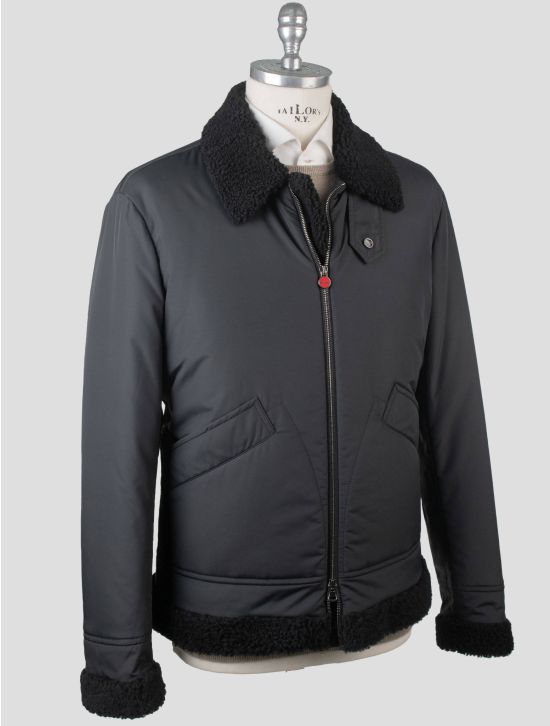 Kiton Black Pa Virgin Wool Silk Sheepskin Fur Coat 2
